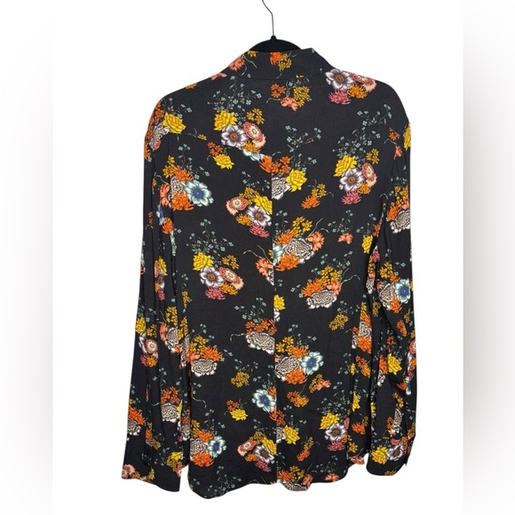 rag & bone Farren Floral Long Sleeve Button-Up Top in Black Floral Size XL - Picture 9 of 13
